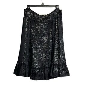 Apostrophe Silky Skirt Black beige Filigree Knee Lined Whimsigoth Fairygrunge 12